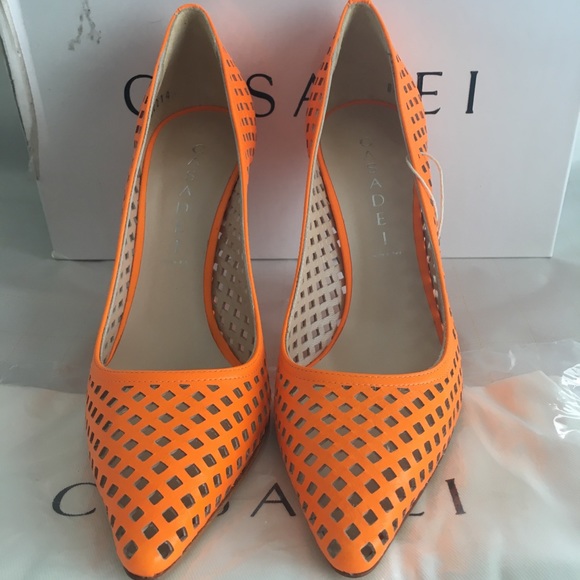 Casadei Orange Leather Pump Shoes 6.5 US / 36.5 EU - Picture 6 of 9